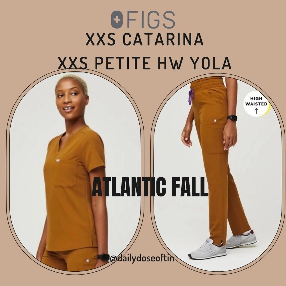 Figs Catarina scrub top XXS and  Petite XXS HW Yola set in Atlantic Fall